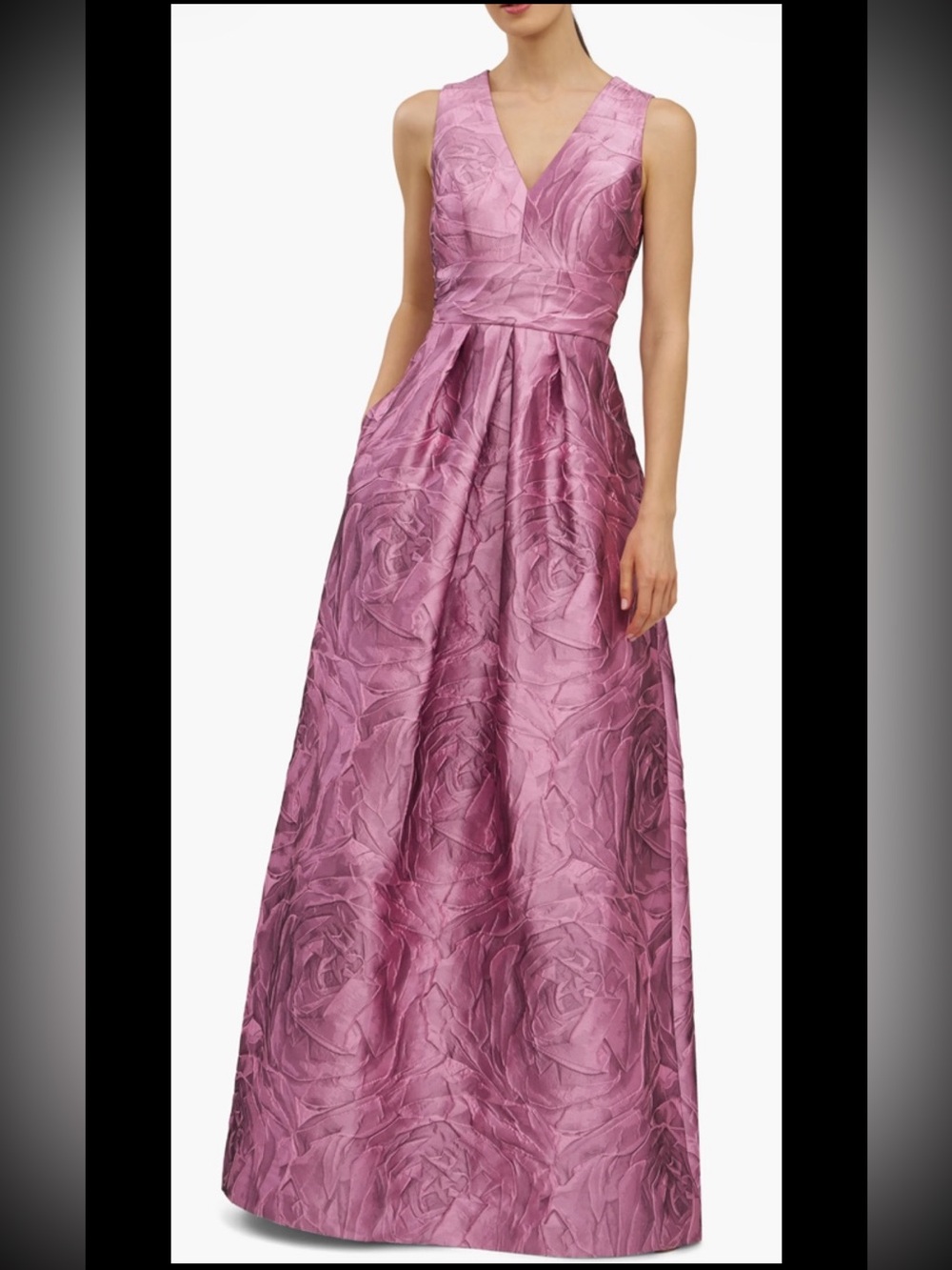 Kay Unger Mauve Pink Rose Jacquard V-Neck Maxi Gown, sz 12, new - Picture 3 of 13